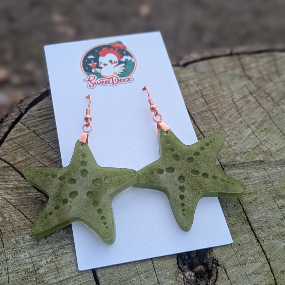 Shimmering Green Starfish Earrings